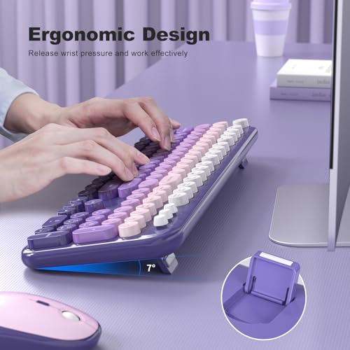 Image of KNOWSQT Wireless Keyboard Mouse Combo - Lovely Purple-Gradient Rainbow Full-Sized Typewriter Colorful Keyboards, Round Keycap Plug Play Retro Cute Keyboards for Windows, Laptop, PC, Desktop, Computer