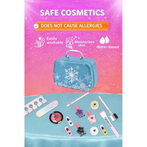 Image of PLUSPOINT Kids Makeup Kit for Girl, Washable Makeup Set for Girls, Real Makeup for Kids, Girl Toys Princess Children Play Makeup Kit with Cosmetic Case Birthday Gifts for Girls Age 4 Year+