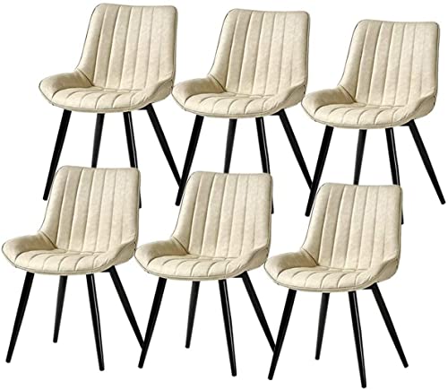 Modern Modern Kitchen PU Leather Dining Chairs Set Of 6,with Backrest and Padded Seat,Metal Legs Living Room Lounge Counter Chairs(White)