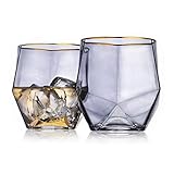  2er Set Geo Goldrand Stiellose Weingläser Elegantes Set (transparent) 12 Oz smoke