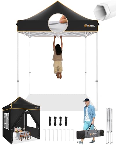 Image of HOTEEL 6.6x6.6 Heavy Duty Pop Up Canopy Tent for Parties Event Wedding Commercial Instant Canopy with Carry Bag, Party Tent Waterproof UV 50+, Upgraded Thick Hexagonal Legs,Black