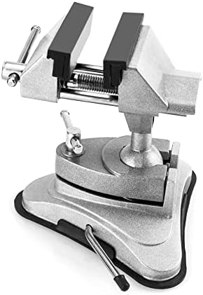 QWORK Mini Table Suction Vise for DIY Repairs, High Specification Hobby and Craft Suction Cup Type Aluminum Alloy Table Vice for Modeling, Painting, Gluing, Soldering