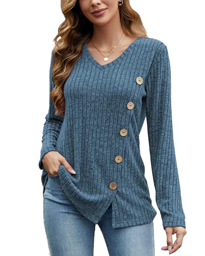 Image of JomeDesign Womens Sweaters Long Sleeve Shirts V Neck Sweatshirt Loose Casual Tunic Tops