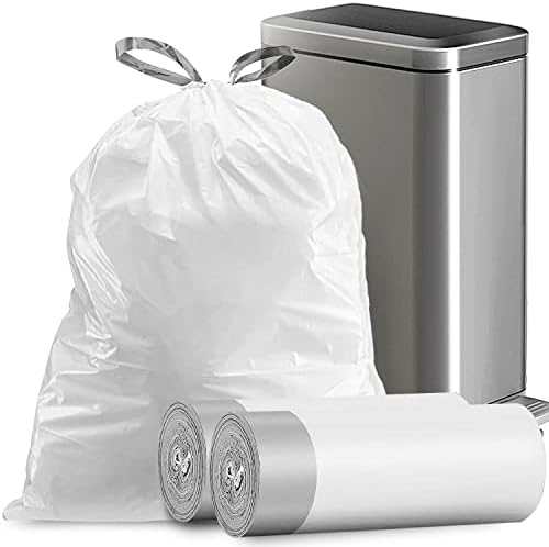 8 Gallon Trash Bags Drawstring, Strong Medium Kitchen Garbage Bag White Trash Can Liners, 22" x 23", (34 Count)