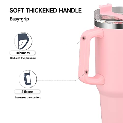 Wapest 40 Oz Tumbler With Handle And Straw - Insulated Travel Coffee Mug - Reusable Stainless Steel Insulated Water Bottle - Keeps Drinks Cold Up To 36 Hours, Bpa Free - 40 Oz, Pink #TOP4