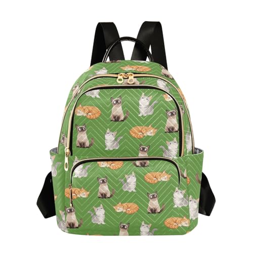 Image of Women Fashion Backpack Purse Cat Print Rucksack, M | Casual Lightweight Quilted Daypack Ladies Bag for College Travel Work