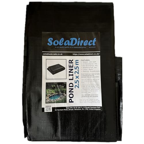 Pond Liner 2.5 x 2.5 m - 200 GSM Flexible Tear-Resistant UV-Resistant Garden Fish Pond Liner for Water Features Koi Ponds Fountains Landscaping - Durable Long Lasting Heavy Duty Waterproof Sheet