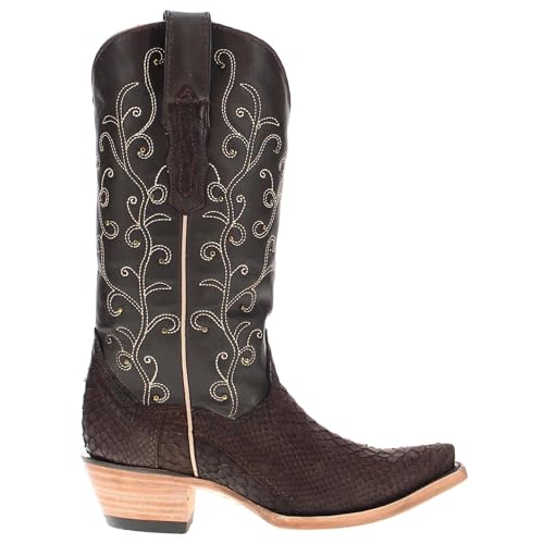Vaccari Women's Piper Genuine Matte Chocolate Python & Studs Snip Toe Cowgirl Western Boots3