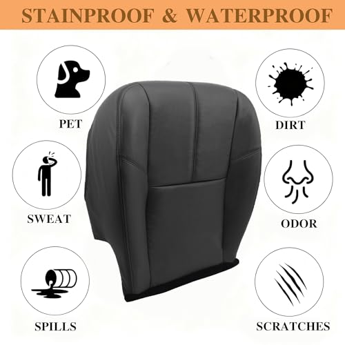 AOUTTUOA Driver Side Bottom and Top Lean Back Seat Covers Leather Black Compatible with Chevy Silverado Suburban Avalanche 2007-1013 Compatible with GMC Sierra Tahoe Yukon 2007-2013