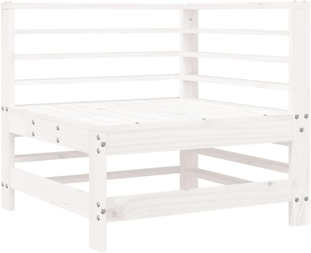 White Outdoor Corner Sectional Loveseat, 25"x25"x23.6" Solid Pine Frame, Rustic Patio Couch with Breathable Cushions for Garden, Balcony, Sunroom and Small Patio Areas