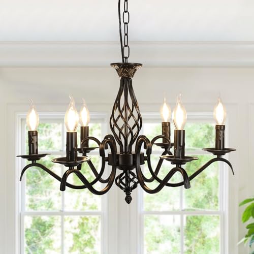 Daxgd Lustre Negro Vintage Con 6 Brazos, Lámpara De Techo Industrial Para Salón, Dormitorio, Comedor O Pasillo, Portalámparas E14 Bombillas No Incluidas