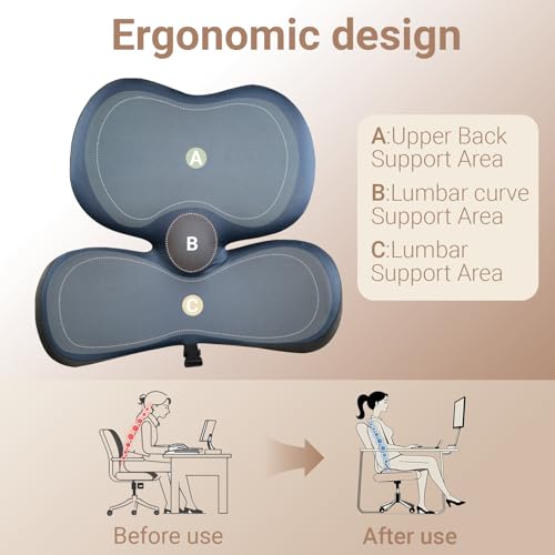 Image of Memory Foam Seat Cushion,Office Chair Cushion with Lumbar Support for Back Pressure Relief, Car Seat Cushion with Adjustable Strap,Sciatica Pad Cushions for Car,Truck, Desk (Navy Yk)