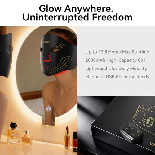 Red Light Therapy for Face – 4 Wavelengths Red Light Mask(660nm Red, 850nm NIR, Blue, Yellow), 84 LEDs, Wireless 2000mAh Charging, Multiple Light Modes – Anti-Aging & Brightening(Black) - Image 8