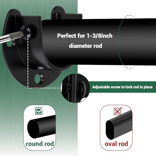 HOME MASTER HARDWARE Stainless Steel Closet Rod Bracket,Closet Rod Holders, U-Shaped Open Type Socket Bracket,1-3/8 Inch Diameter Closet Rod Holder 1 Set Black