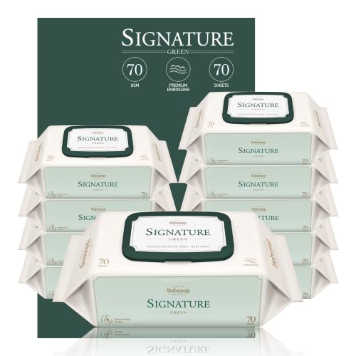 [BEBESUP] Premium Embossing Signature Green Baby Wipes (70 GSM) 70Sheet X 10Pack (Total 700) with Flip Top_Non Allergenic_Free Alcohol Fragrance Paraben_Natural Formulated_Gift Set