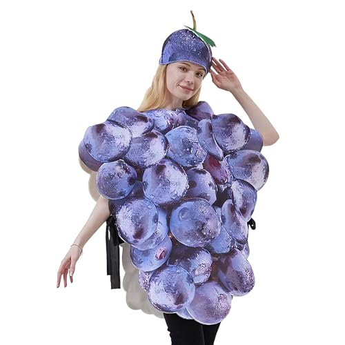 Disfraz de Fruta Adulto | Racimo de Uvas Moradas con Sombrero para Halloween | Vestuario para Fiestas de Disfraces Cosplay y Eventos | Traje Temático para Representaciones Escénicas y Celebraciones
