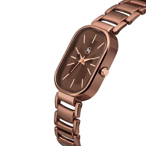 Image of Shocknshop Elegant Rectangular Ladies Rose Gold Analog Metal Strap Solid Link Strap Watch for Woman -WCH176