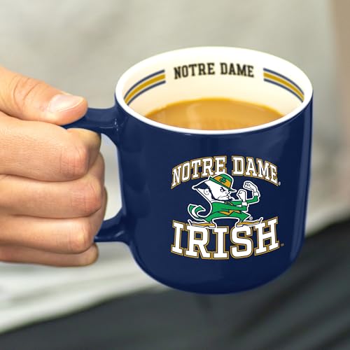 Image of Logo Brands NCAA Notre Dame Fighting Irish 15 oz Stripe Coffee Mug - Vintage Team Logo, Inside Print & Stripes, Microwave & Dishwasher Safe- Great Gift For Fans & Alumni