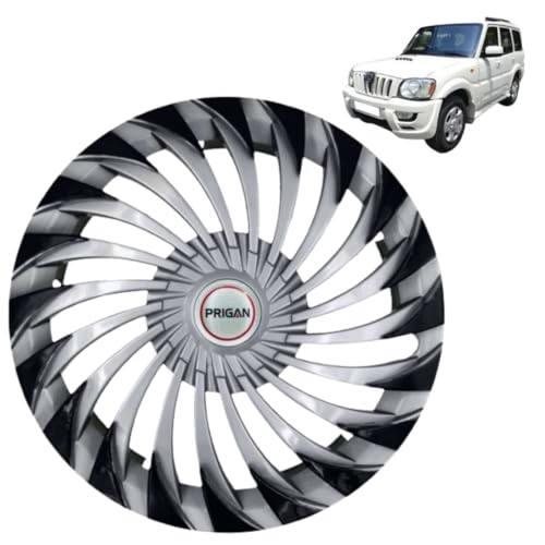 Image of PRIGAN Wheel Cover for Mahindra Scorpio Old 15 Inch Silver Black Wheel Cap (Available in 15 Inch) (Set of 4 Pcs) (Press Fitting) Model- Swing DC-15