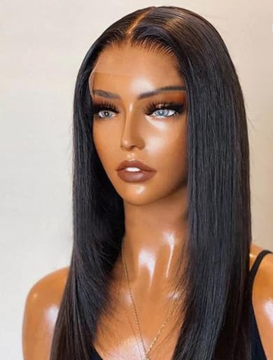 Miniatura 8 de AIGOLQUEEN Pelucas de cabello humano lacio de 26 pulgadas con encaje frontal de 13 x 4 pulgadas, prearrancadas con abuelitos, pelucas de cabello