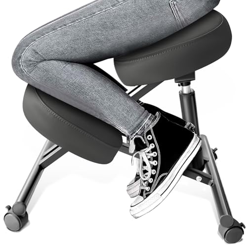 13 Best Kneeling Chairs That Will Transform Your Workspace in 2025 9 PU Leather Ergonomic Kneeling Office Chair, Adjustable Home and Office Stool with Thick Pads and Flexible Lockable Brake Wheels for Effective Back Pain Relief(Gray)