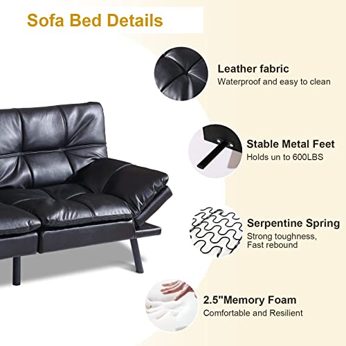 Muuegm Futon Sofa Bed,Modern Futon Couch,Convertible Loveseat Sleeper Daybed Memory Foam Futon Sets With Adjustable Armrests For Living Room,Offices,Apartments,Dorm,Studio/Black #TOP4