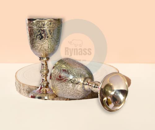 Rynass Pack Of 1, 2 Wine Goblet Chalice Brass Vintage Handmade King's Royal Fantasy Embossed Glasses Cup Wedding & Gothic 7 Oz 6-Inch With Classic Packing (Pack Of 1) (Pack Of 1) #TOP1