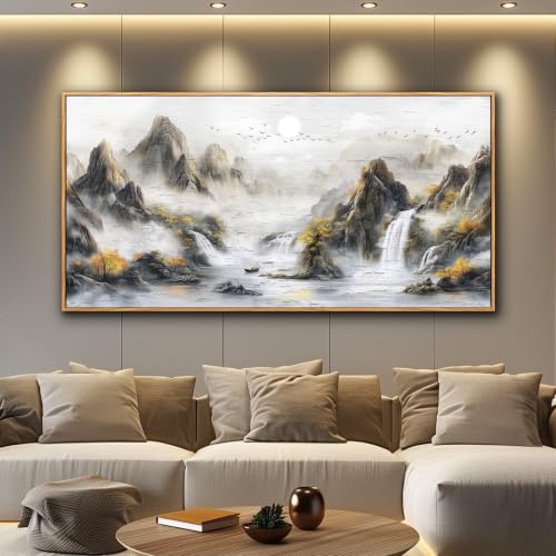 JUDASJART Canvas Wall Art for Living Room Wall Decor for Bedroom Office Wall Decoration Oriental Mountain Waterfall Landscape Painting Artwork Room Aesthetic Home Decor 20x40 in