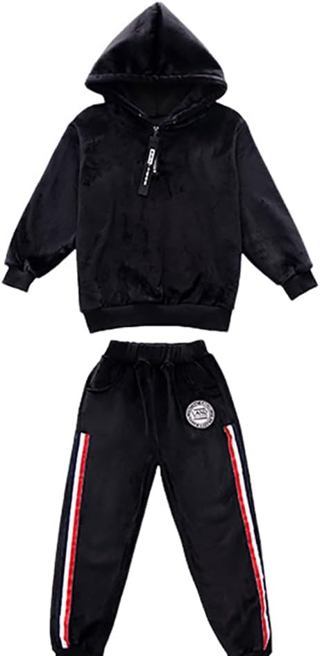 Monvecle Little to Big Boys' Velour & Fleece Hoodie Tracksuit Sweatshirt Top + Sweatpant Velvet Fleece Jogger 2pcs Set - Image 4
