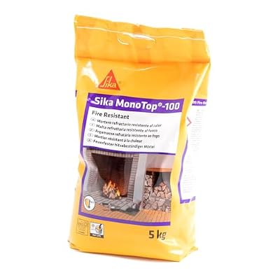 SIKA - Mortero refractario de fraguado rápido - Sika Monotop-100 Fire Resistant - Gris - Para la construcción y reparación de elementos resistentes al calor hasta 750°C - Gris - 5kg