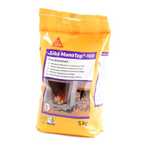 SIKA - Mortero refractario de fraguado rápido - Sika Monotop-100 Fire Resistant - Gris - Para la construcción y reparación de elementos resistentes al calor hasta 750°C - Gris - 5kg