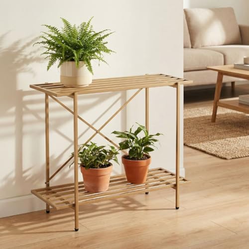 Image of ecofynd Adam Plant Stands for Outdoor Balcony, Flower Pot Stand for Indoor Plants, Large Metal Planter Stand for Living Room, home decor, Indoor & Outdoor plants, 2 Tier, (26 Inch, PS049-GO)