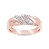 Men's Wedding Band Ring Round Cut Lab Created Moissanite Anniversary or Engagement Ring in 14K Rose Gold Plated 925 Sterling Silver Jewelry Gift for Him, Size 9