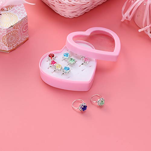 Kisangel 12Pcs Plastic Jewel Rings Rhinestone Plastic Rings Kids Toy Rings Girls Pretend Play Rings Adjustable Rings In Box(Mixed Styles) #TOP2