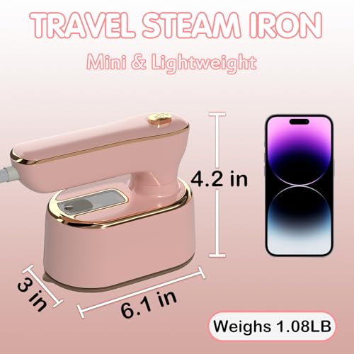 Image of Travel Steamer Iron for Clothes Mini - Portable Ironing Machine Travel Small Size Portable Steamer Travel College Dorm Home Essentials (Coralpink)