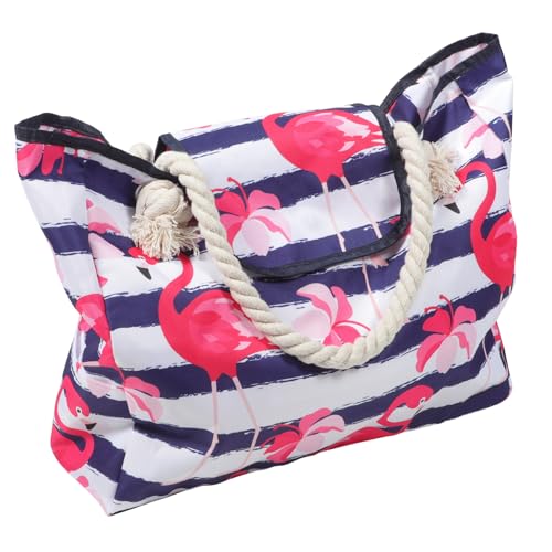 Sac de plage imprimé flamant grand cabas léger pour femme avec poche