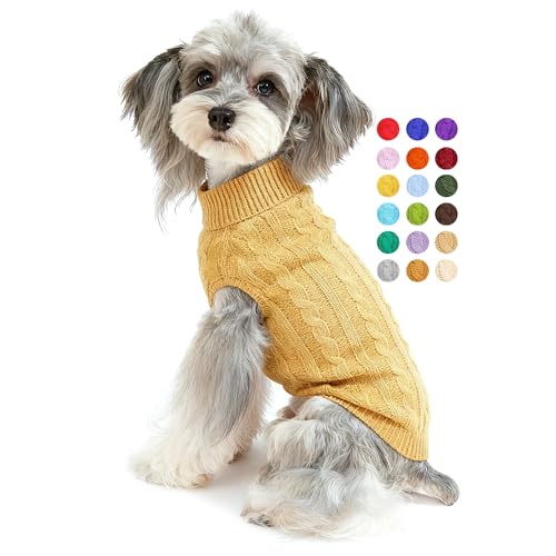 Image of Dog Sweater Soft Warm Turtleneck Knitted Clothes for Small Medium Large Pet | Comfy Wool Knit, Turtleneck & Classic Design, Easy on /off, Warm Winter Girls Boys Dogs Christmas Sweaters, Khaki, XXS