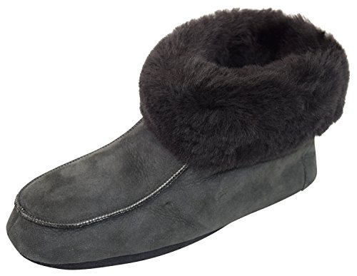 Naturasan Lammfell-Hüttenschuhe Damen Hausschuhe/Mokassin mit Ledersohle/flauschig weich, gefüttert mit warmen Schhaffell/Grafit Grau (38) Cover