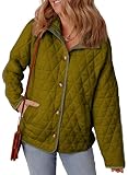 EVALESS Womens Lightweight Quilted Jackets for Women 2025 Fashion Trendy Casual Fall Warm Winter Diamond Open Front Button Down Puffer Coat Outwear,Jungle Green Large