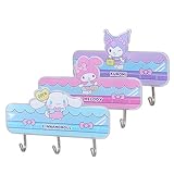 Roffatide Cartoon Cinnamoroll Hooks Wall Key Hooks for Hanging Kawaii 3pcs Room Bedroom Bathroom Decor Creative Adhesive Coat Hook for Scarf, Hat, Towel, Key, for Wall Hanging Decor