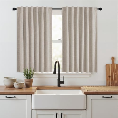 RYB HOME 45 Inch Long Natural Beige 100% Blackout Short Curtains