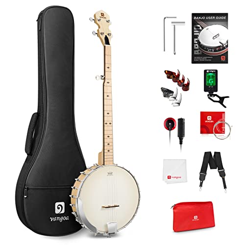 Vangoa Open Back 5 String Full Size Banjo, Clawhammer Beginner Kit With Renaissance Remo Head, Maple With Geared 5th Tuner, Natural