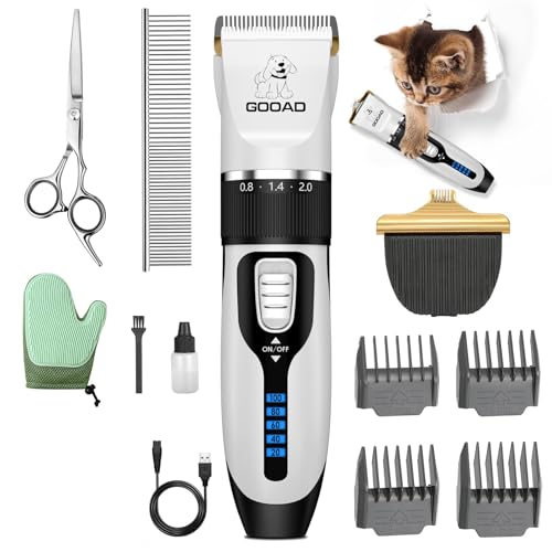 Goood Cat Clippers for Matted & Long Hair, Low Noise Paw Trimmer, Quiet Pet Hair Clippers (White)