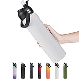 Fijinhom 24oz Insulated Stainless Steel Water Bottle, Wide Mouth Double Wall Vacuum, Silicone Straw, Sweat & Leak Proof, BPA Free Insulated Water Flask for Travel, Keep Cold 24h Hot 12h, White