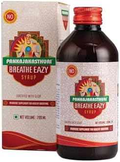 Pankajakasthuri Breathe Eazy Syrup Ayurvedic For Cough & Cold, Sinus, Asthma, Bronchitis & Breathing Disorders | Natural Immunity Booster | Unique Blend of 17 Ayurvedic Herbs - 100ml