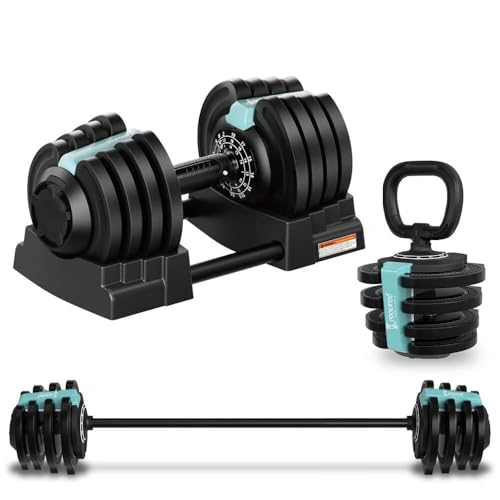 Image of Cockatoo Adjustable Dumbbell 3 in 1, Dumbbells Barbell Set With Connecting Rod, 2kg-19kg Barbell, 1.5kg-18kg Dumbbell, 1kg-10kg Kettlebell, Single Piece, Color - Blue