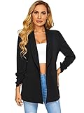 SheIn Damen Blazer Elegant Cardigan Casual Mantel Leicht Herbst Jacke Büro Blazer mit Schalkragen Schwarz S