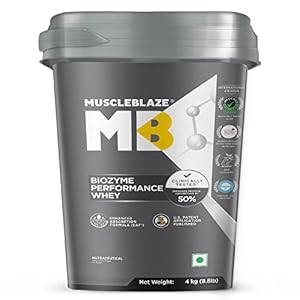 MuscleBlaze Biozyme Performance Whey Protein | Clinically Tested 50% Higher Protein Absorption | Informed Choice UK, Labdoor USA Certified & US Patent Filed EAF® (Rich Chocolate, 4 kg / 8.8 lb)
