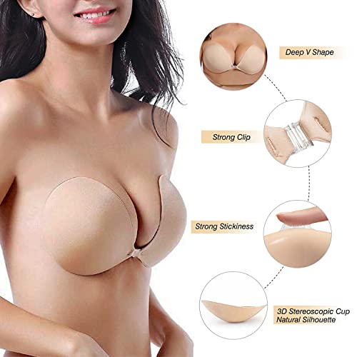 Queensecret 2023 Adhesive Bra, Push Up Strapless Self Adhesive Bra, Invisible Silicone Bra For Backless Dress (C, Nude) #TOP1
