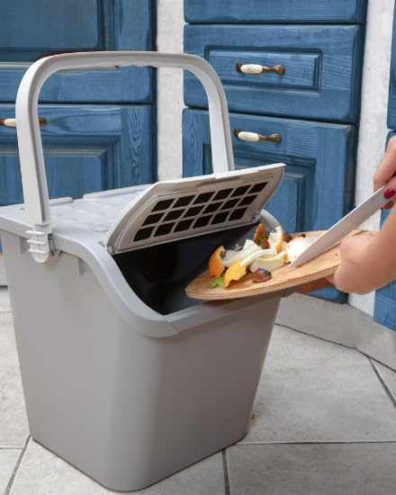 INCA Pattumiera Pura Con Filtro ai Carboni Attivi per Pannolini e Rifiuti Organici, Secchio per Rifiuti con Coperchio - Grande Capacità Neutralizza I Cattivi Odori (Ghiaccio, 28 Litri)